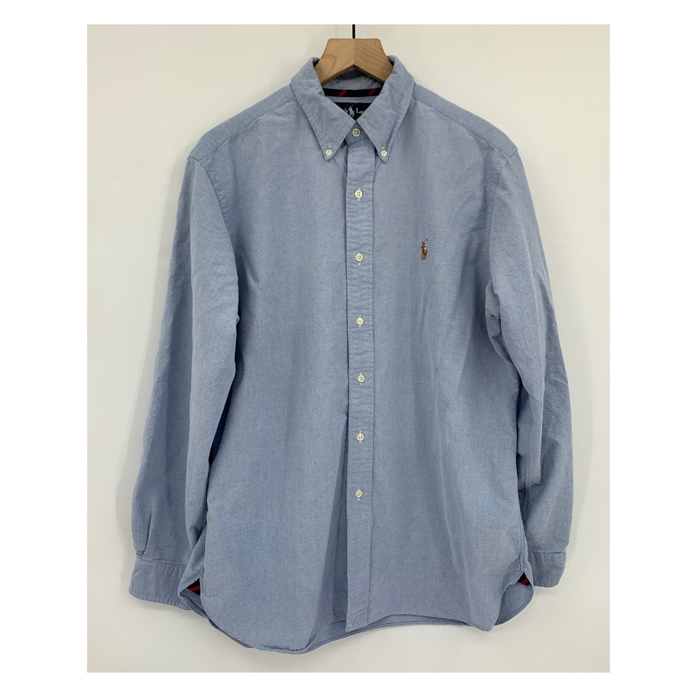 Vintage Ralph Lauren Button Down Shirt Mens Large Blue Classic Fit Oxford
